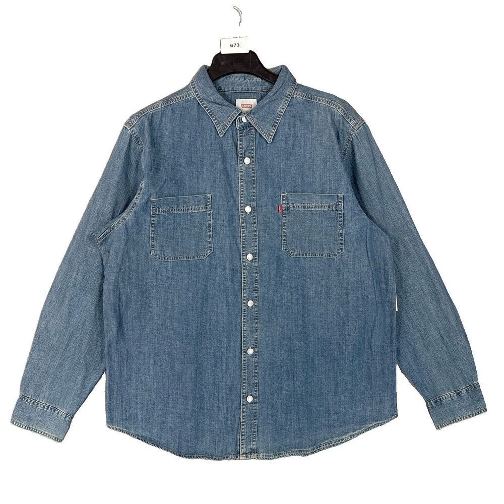 Levi's Mens Long Sleeve Denim Button Up Shirt XL Blue Stonewash NWT